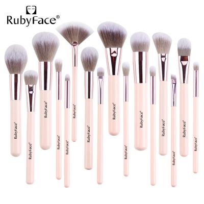 China Angular Blush RubyFace 15PCS Color Logo Custom Cosmetics Brush Pink Wood Handle Makeup Brush Wholesale for sale