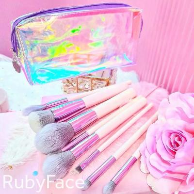 China Angular Blush RubyFace 8PCS Color Logo Custom Cosmetics Brush Pink Wood Handle Makeup Brush Wholesale for sale