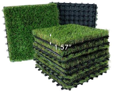 China Wanhe Factory Price Anti And Durable HOT SELLING Minimalist X12 UV 12 Inch Interlocking To Install Artificial Grass Turf Tile With Drain Holes for sale