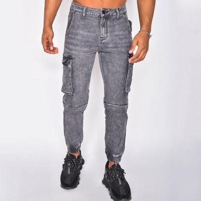 China Free Fashion Breathable Gray Custom Wholesale Mens Skinny High Quality Design Fitted Cargo Style Jeans Pants for sale