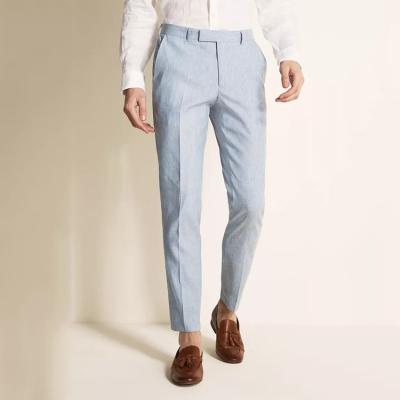 China 2021 Fashion Anti-Wrinkle High Quality Men's Light Blue Canvas Casual Pants Solid Men's Long Pants Slim Trousers for sale