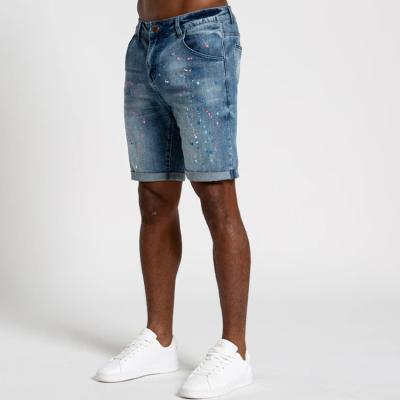 China Breathable Painted Blue Denim Shorts Knee Length Summer Short Men Jeans Mid Zip Fly Casual Casual Shorts for sale