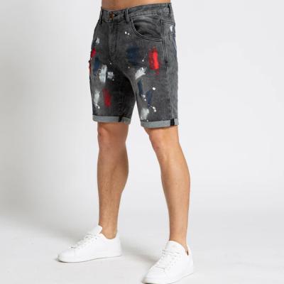 China High Quality Breathable Summer Denim Shorts Blush Printing Skinny Men Gray Short Pants Young Jeans Masculine Men's Jeans for sale