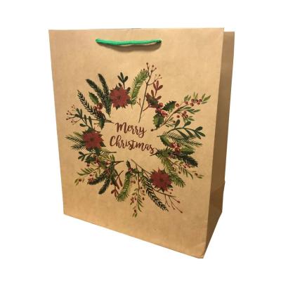 China Disposable Holiday Season Party Gift Favor Treats Bags Brown Kraft Paper Christmas Gift Wrap Bag for sale