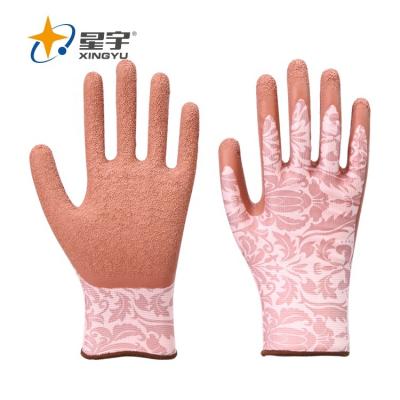 China General Purposes Xingyu Polyester Ply Latex Coated Rubber Garden Gloves for sale