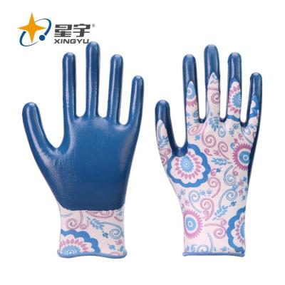 China Xingyu Polyester Shell Nitrile Coated General Purpose Garden Gloves for sale