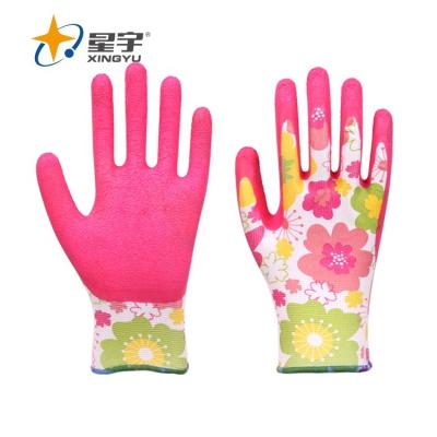 China General Purpose Garden Gloves Work Line Coated Xingyu 13G Polyester Latex Garden Gardening Gloves for sale