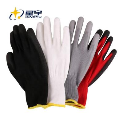 China General Purpose XINGYU 13G Polyester Shell PU Coated Upper Gloves Work Gloves for sale