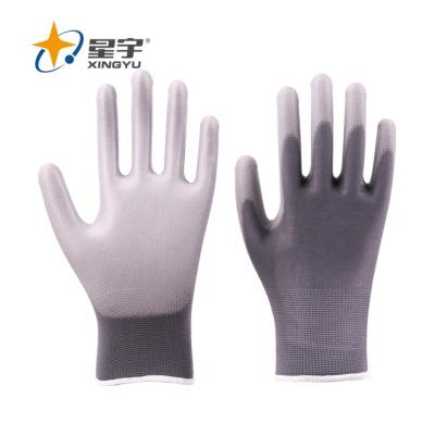 China General Purpose Xingyu Gray Polyester Shell PU Coated Safety Work Gloves for sale