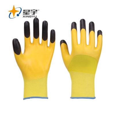 China Yellow Sponge Rubber Gloves General Purpose Latex Foam Gloves Xingyu Polyester Industrial Use for sale