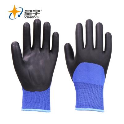 China Xingyu Double Safety Winter Gloves Double Shell Foam Nitrile Coated Winter Safety Glove for sale