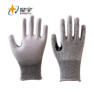 China General Purpose Safety Gloves Anti Cut Xingyu HPPE PU Coated Grip Rubber Gloves for sale