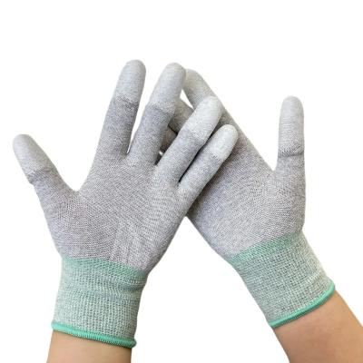 China Industrial Assembly Carbon Fiber PU Top Fit Esd Gloves Cleanroom Polyester Nylon Working Anti-Static Gloves for sale