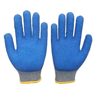 China 10 Gauge Gray Polyester Knitted Blue Latex Industrial Wrinkle Coated Palm Industrial Latex Safety Working Gloves for sale