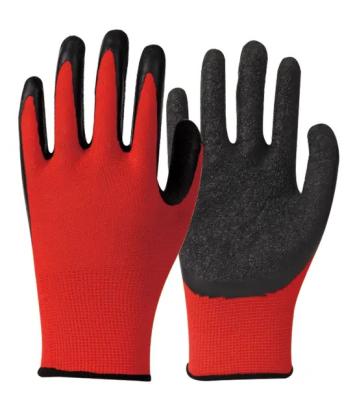 China Industrial Red 13 Gauge Polyester Palm Coated Latex Gloves Latex Ply Finish Working Gloves For Safety Hand Protection for sale