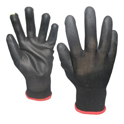 China Industrial Safety Nylon Knitted PU Dipped 13 Gauge Polyester Abrasive Resistant Nylon Gloves PU Coated Gloves for sale