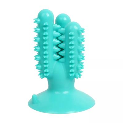 China Small Animal Factory Pet Toys Dog Toothbrush Cactus Stick Rubber Molar Interactive Chew Toy With Suction Cup for sale