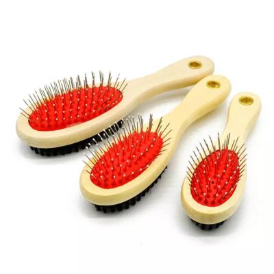 China Double Sided Stocked Dog Brush For Long Or Short Haired Dogs And Cats Wooden Brush for sale