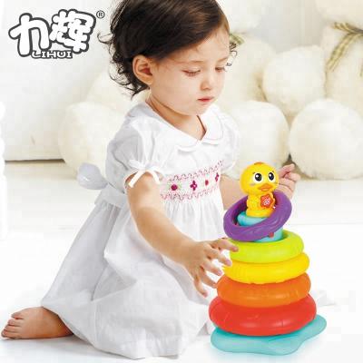 China Baby Stacking Game Toy Stacking Rainbow Duck with Music and Lights Rings Rainbow Stacking Tower Stacking Game for sale