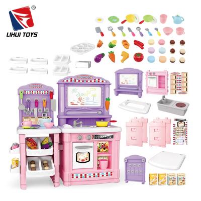 China Toy Kitchen Girls Pink Kitchen Electric Voice And Light Sets Kids Pretend Play With Drawing Board for sale