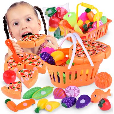 China Kitchen Play Toy Set Educational Kids Plastic Kitchen Toys Set Cutting Fruit Vegetable Toy Pizza Set With Basket for sale