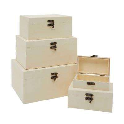 China Handmade Unfinished Wooden Box Set With Lid , Wooden Jewelry Organizers Set Of Wooden Box 3 for sale