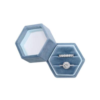 China Engagement Ring Jewelry Box Hexagon Velvet Ring Box Double Slotted Velvet for sale