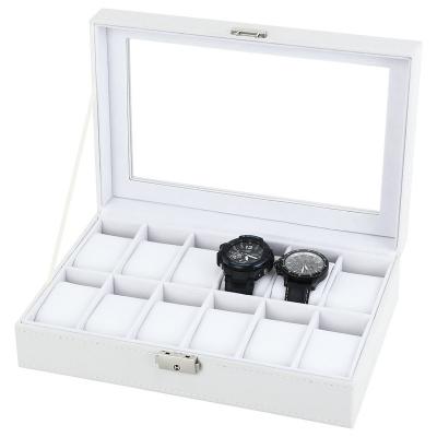 China Leather Case Organizer Watch Glass Top White Leather Box for sale