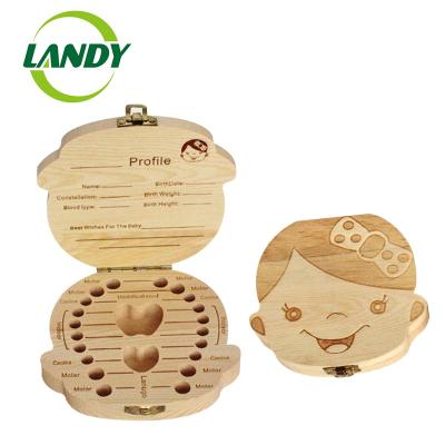 China Childhood Antique Imitation Souvenir Printing Custom Logo Wooden Baby Milk Tooth Storage Box for sale