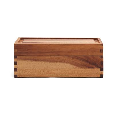 China Double Compartment Recipe Card Storage Acacia Wood Box Handmade Dovetail for sale