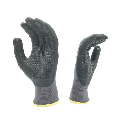 China Anti-Cut Cheap Breathable Industrial Work Black Nitrile Coating Nylon Gloves For Labor for sale