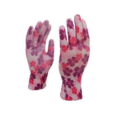 China Breathable Safety Work PU Coated Liner Colorful Printing Gardening Gloves Lightweight Work Gloves Best Quality for sale