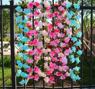 China Fabirc Silk Artificial Cherry Blossoms Flower Rattan for sale