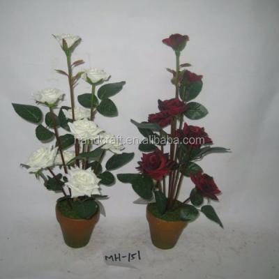 China Nine Heads Silk Moss Rose Artificial Flowers With Pot MH-151 for sale