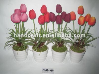 China 2015 Newest Artificial Silk Tulip Bigger Five Heads With White Pot MH-054 for sale