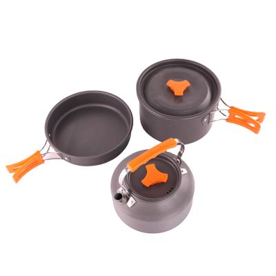 China Outdoor Camping Hiking 3pcs Portable Aluminum Travel Hike Picnic Set Camper Cooking Outdoor Cookware Camping Stove Cookware Set for sale