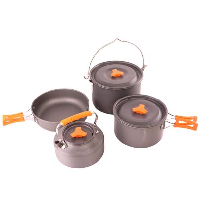 China Outdoor Camping Hiking Folding Backpack Cook Set Outdoor Hiking Aluminum Cookware 4pcs Pot Moving Set for sale