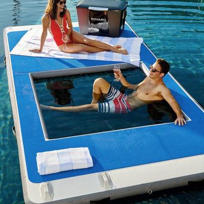 China Easy Assemble 2021 Inflatable White Blue Color Inflatable Dock Dock Exercise Mat And Swim Floating Platform for sale