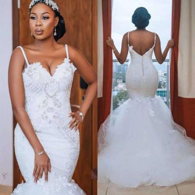 China YJ2056W Anti-Static Manufacturer Directly Supply 2023 New African White Strap Mermaid Sleeveless Wedding Dress for sale