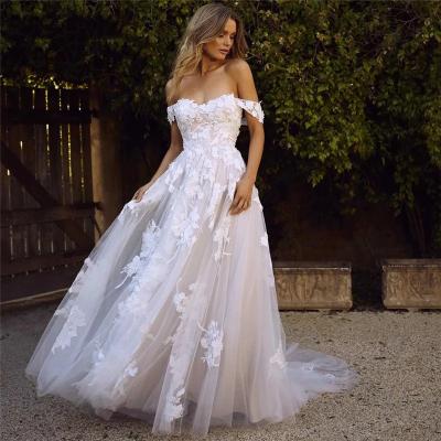 China Wedding Dress 2023 YJ2047W Lace Applique Sweetheart Princess Sweetheart Backless Off-Shoulder Princess Dress for sale