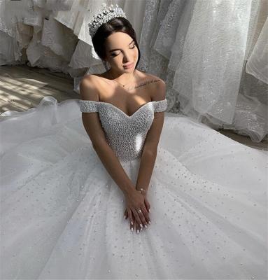 China YJ2013W wedding dress anti-static lace off the shoulder new 2023 seasons small tail tassel wedding dress for sale