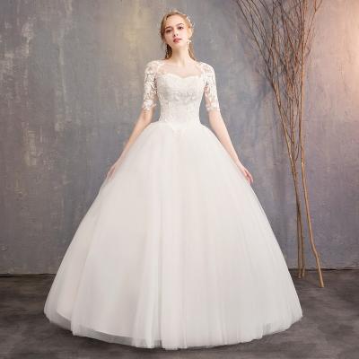 China YJ1004W studio wedding dress 2023 new fashion bridal anti-static thin medium sleeve lace big wedding dress for sale