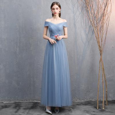 China AH4010B 2023 anti-static dress women's spring bridesmaid news one-shoulder one-shoulder gray-blue sisters' group temperament fairy banquet for sale