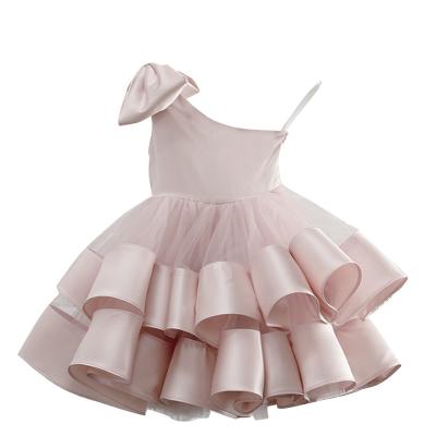 China Princess Poached Short Skirt Show off the shoulder of the summer girls' wedding dress AH7005D new European and American children's sleeveless one for sale