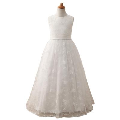 China AH7015D Popular white round sleeveless lace embroidery shoulder wrap neck European children's long dress and American for sale