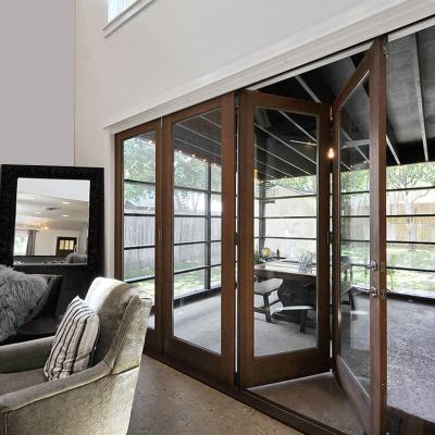 China Waterproof Bifolding Wood Door Designs Interior Wood Glass Frameless Sliding Doors Folding Door for sale