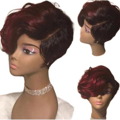 China All Fiber Wig Black And Red Gradient Synthetic Short Hair Wig for sale