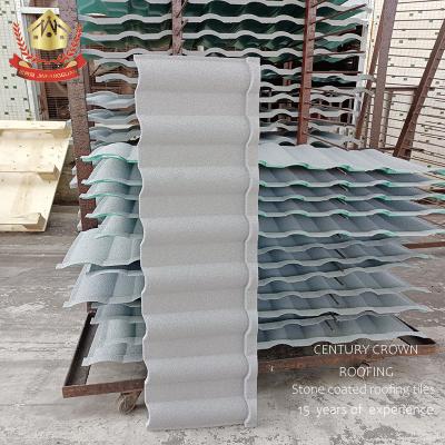 China EUROPEAN Metal Roofing Sheets Prices Milan Tile 0.4 0.5mm White Color Stone Coated Metal Roof Tiles Zinc Corrugated Roof Tile Century Crown for sale