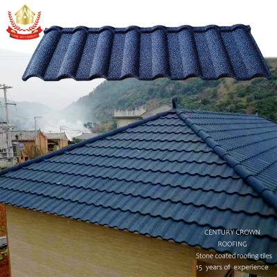 China EUROPEAN metal roofing sheets prices milan tile 0.4 blue color stone coated roof tile zinc corrug roof tile century crown for sale