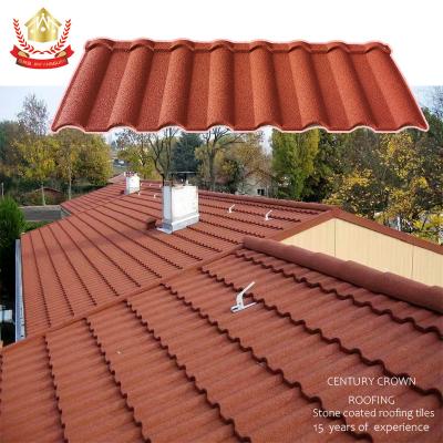 China EUROPEAN Metal Roofing Sheets Prices Milan Tile 0.4mm Red Color Stone Coated Steel Roofing Materials Century Crown With Roof Tile f for sale